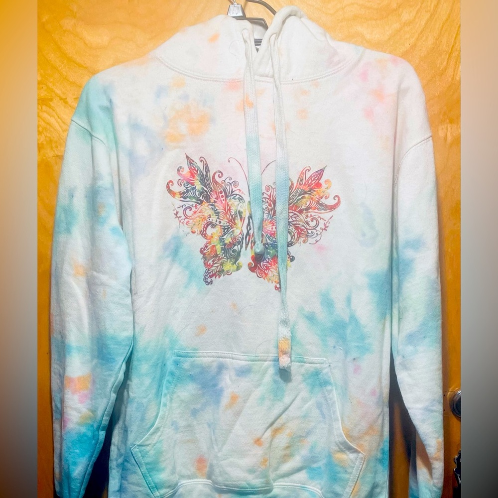 Handmade tie-dye hoodie, sweatshirt with decal